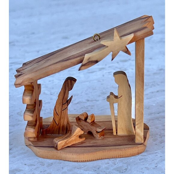 Handcrafted Olive Wood Nativity Scene Baby Jesus Mary Joseph Sheep NOB Gift - Picture 1 of 11